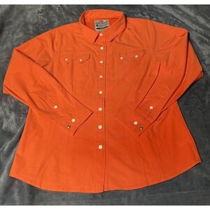 King Ranch Shirt Womens L Orange Western Fishing Snap Front Long Sleeve Sawtooth